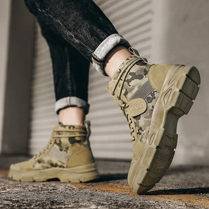 Military Boots for Men Autumn High Top Camouflage Desert Casual Flats Mens Boot Breathable Non Slip Work Shoes Zapatillas Hombre by PETAL & GLOW