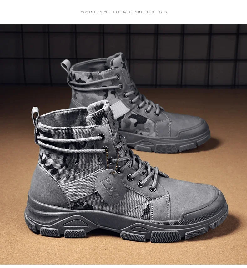 Military Boots for Men Autumn High Top Camouflage Desert Casual Flats Mens Boot Breathable Non Slip Work Shoes Zapatillas Hombre by PETAL & GLOW