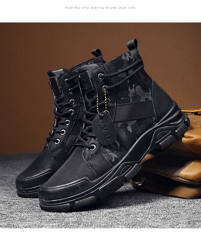 Military Boots for Men Autumn High Top Camouflage Desert Casual Flats Mens Boot Breathable Non Slip Work Shoes Zapatillas Hombre by PETAL & GLOW