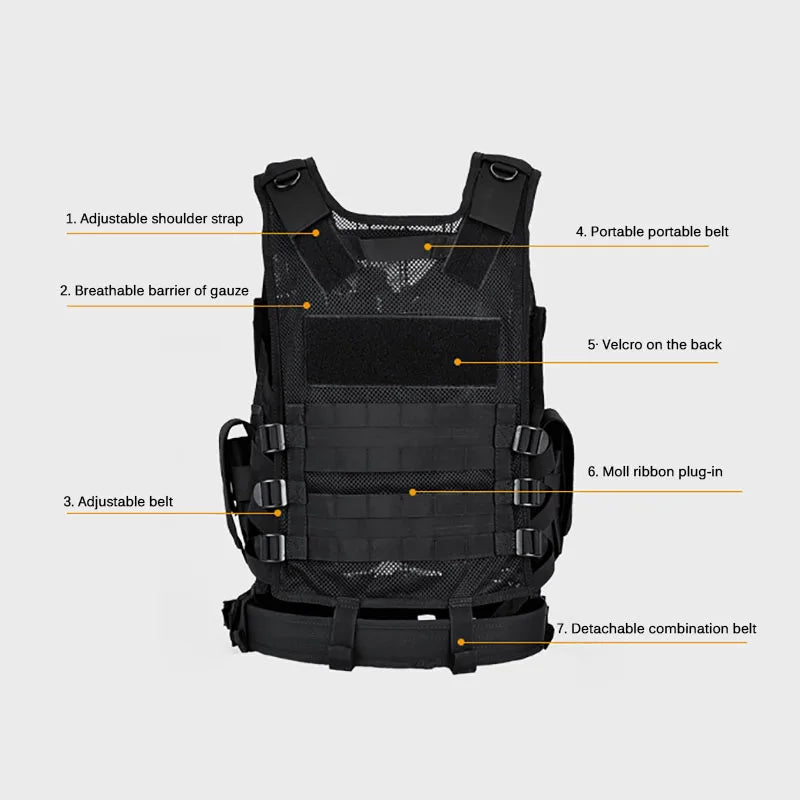 Adjustable Molle Tactical Vest Military Combat Body Armor Vests Security Hunting Army Outdoor CS Game Airsoft Training Jacket by PETAL & GLOW