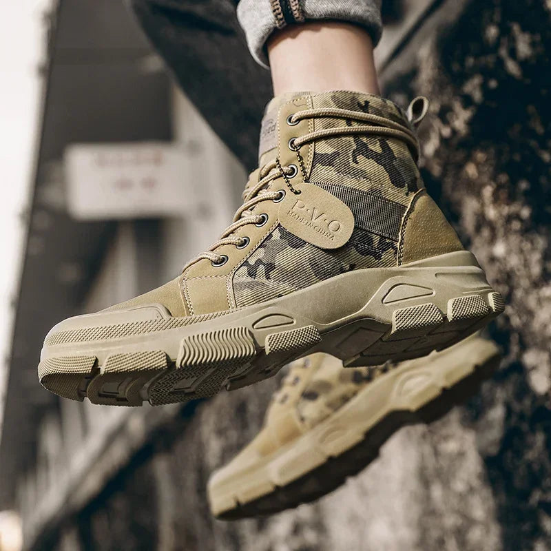 Military Boots for Men Autumn High Top Camouflage Desert Casual Flats Mens Boot Breathable Non Slip Work Shoes Zapatillas Hombre by PETAL & GLOW