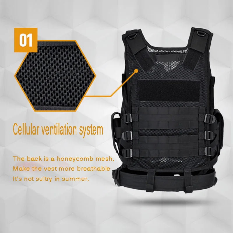Adjustable Molle Tactical Vest Military Combat Body Armor Vests Security Hunting Army Outdoor CS Game Airsoft Training Jacket by PETAL & GLOW
