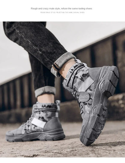 Military Boots for Men Autumn High Top Camouflage Desert Casual Flats Mens Boot Breathable Non Slip Work Shoes Zapatillas Hombre by PETAL & GLOW