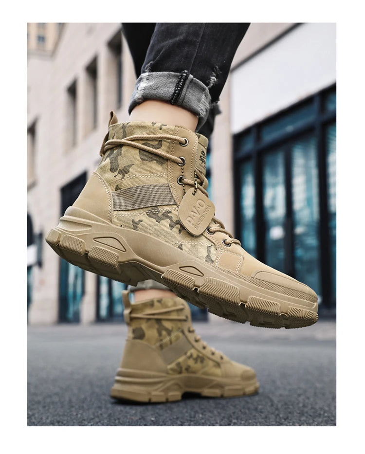 Military Boots for Men Autumn High Top Camouflage Desert Casual Flats Mens Boot Breathable Non Slip Work Shoes Zapatillas Hombre by PETAL & GLOW