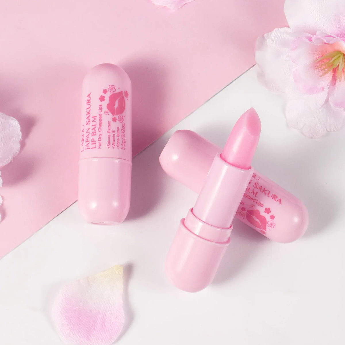 LAIKOU Japan Sakura Lip Balm 3.5g Shea Butter Vitamin E Nourishing Hydrating Moisturizer For Dry Chapped Lips Daily Lip Repair
