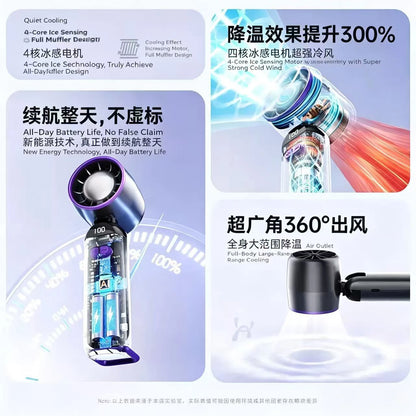 3-in-1 Handheld Neck Fan  Mini Turbo Fan 5-Speed High-speed Portable USB Rechargeable Fan for Outdoor Office