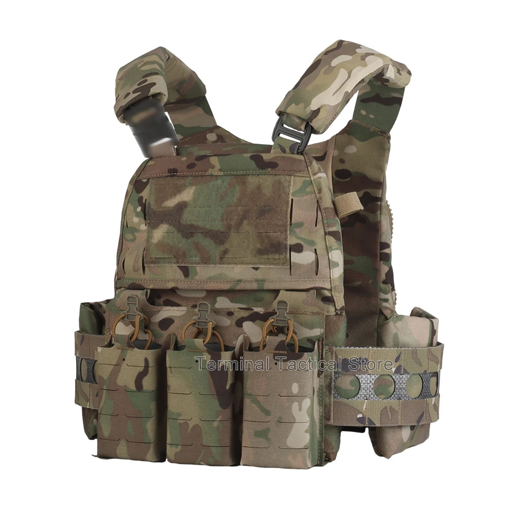 Ferro V5 FCPC Tactical Plate Carrier Quick Release Portable Body Armor Molle Airsoft Hunting Vest with 556 Triple Magazine Pouch by PETAL & GLOW