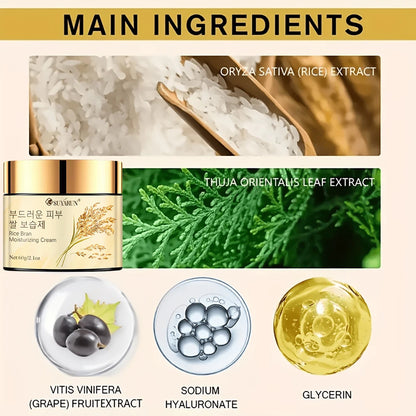 SUYARUN Korean Rice Extract Hydrating Face Cream 24H Moisture - Brightening Nourishing Skincare for Dry Sensitive Skin All Types