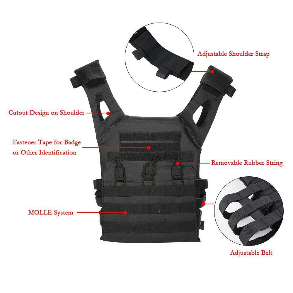 Tactical Hunting Tactical Vest Waterproof Outdoor Body Armor Lightweight JPC Molle Plate Carrier Vest for CS Game Jungle Gear by PETAL & GLOW
