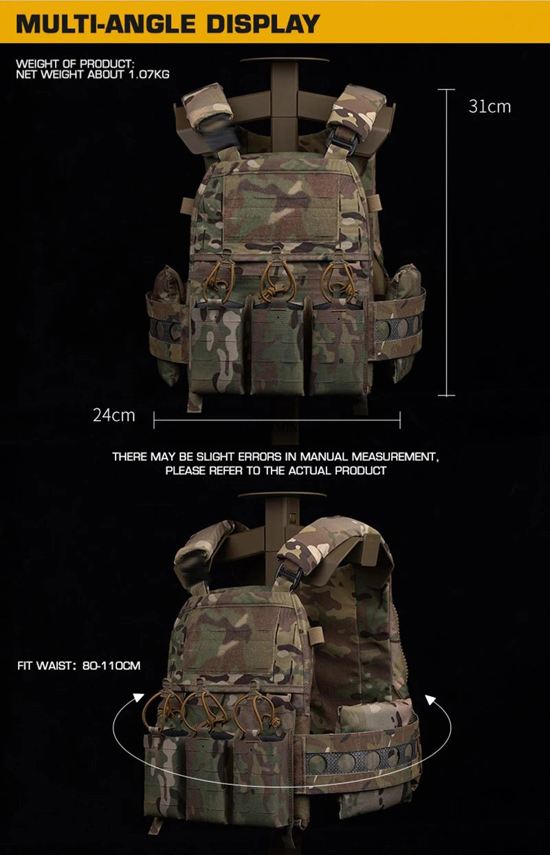 Ferro V5 FCPC Tactical Plate Carrier Quick Release Portable Body Armor Molle Airsoft Hunting Vest with 556 Triple Magazine Pouch by PETAL & GLOW