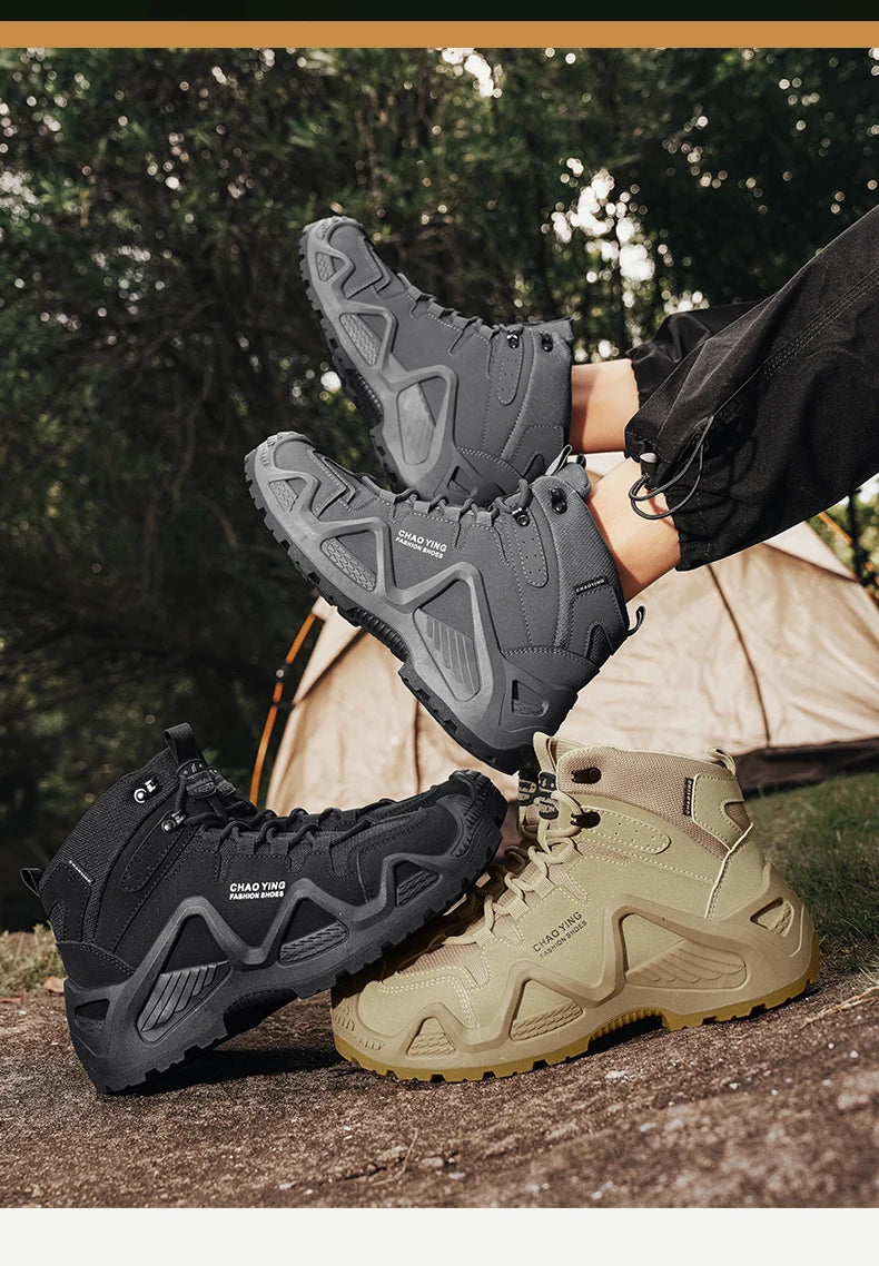 Men Tactical Boots Army Boots Mens Military Desert Waterproof Work Safety Shoes Climbing Hiking Shoes Ankle Men Outdoor Boots by PETAL & GLOW
