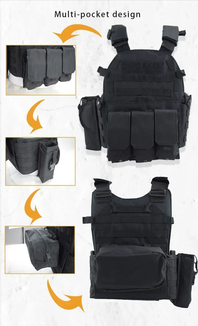 6094 Military Tactical Vest Body Armor Combat 1Army CS Gear Hunting Plate Carrier Airsoft Accessories Wargame Pouch Molle Vest by PETAL & GLOW