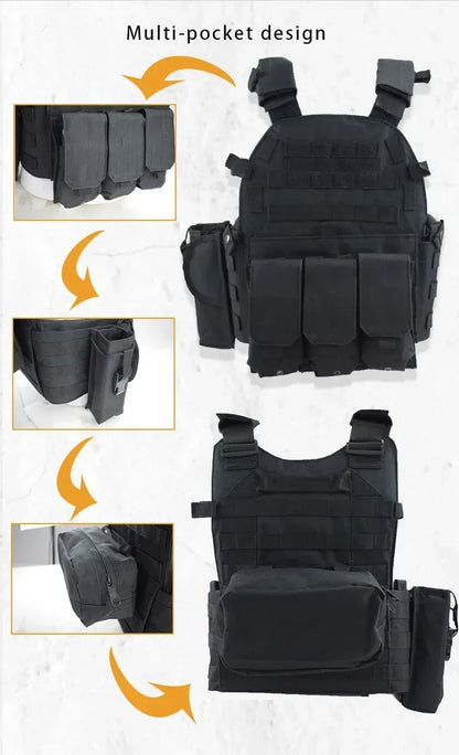 6094 Military Tactical Vest Body Armor Combat 1Army CS Gear Hunting Plate Carrier Airsoft Accessories Wargame Pouch Molle Vest by PETAL & GLOW