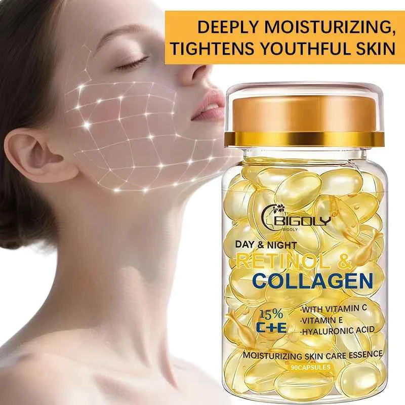 Retinol Collagen Essence Ampoules (90pcs) | Anti-Aging Face Serum for Firming & Moisturizing