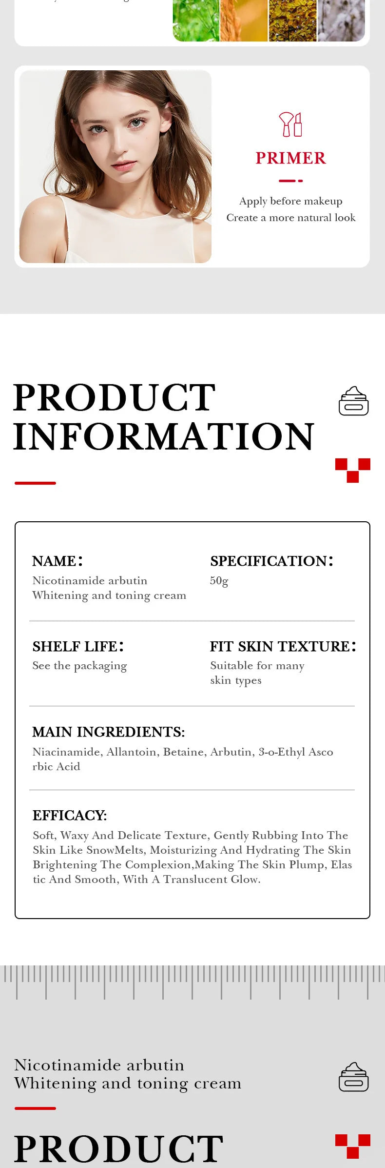 Face Care Nicotinamide Arbutin Whitening Cream Lightening Stain Whiten Cream Fade Dark Spot Face Cream Korean Skin Care Products by PETAL & GLOW