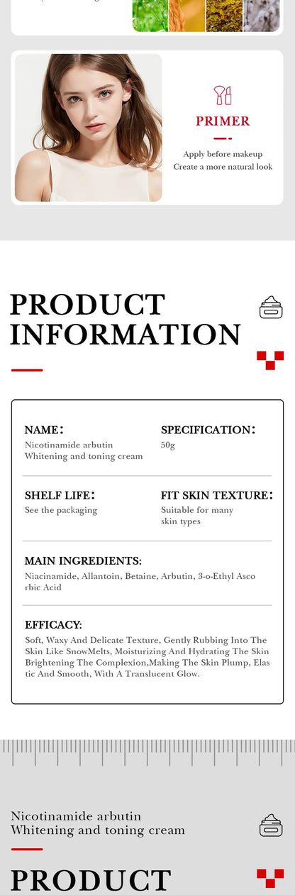 Face Care Nicotinamide Arbutin Whitening Cream Lightening Stain Whiten Cream Fade Dark Spot Face Cream Korean Skin Care Products by PETAL & GLOW