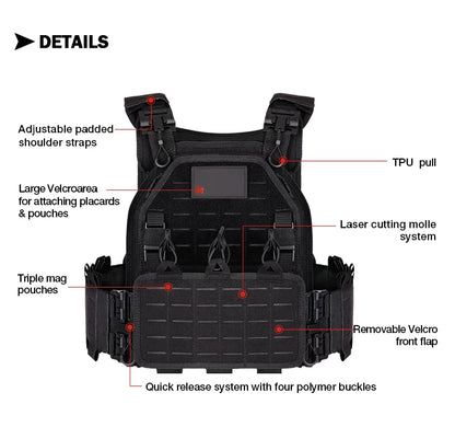YAKEDA Tactical Vest Outdoor Hunting Plate Carrier Protective Adjustable Vest Airsoft Carrier Combat Equipment 6094 Vest by PETAL & GLOW