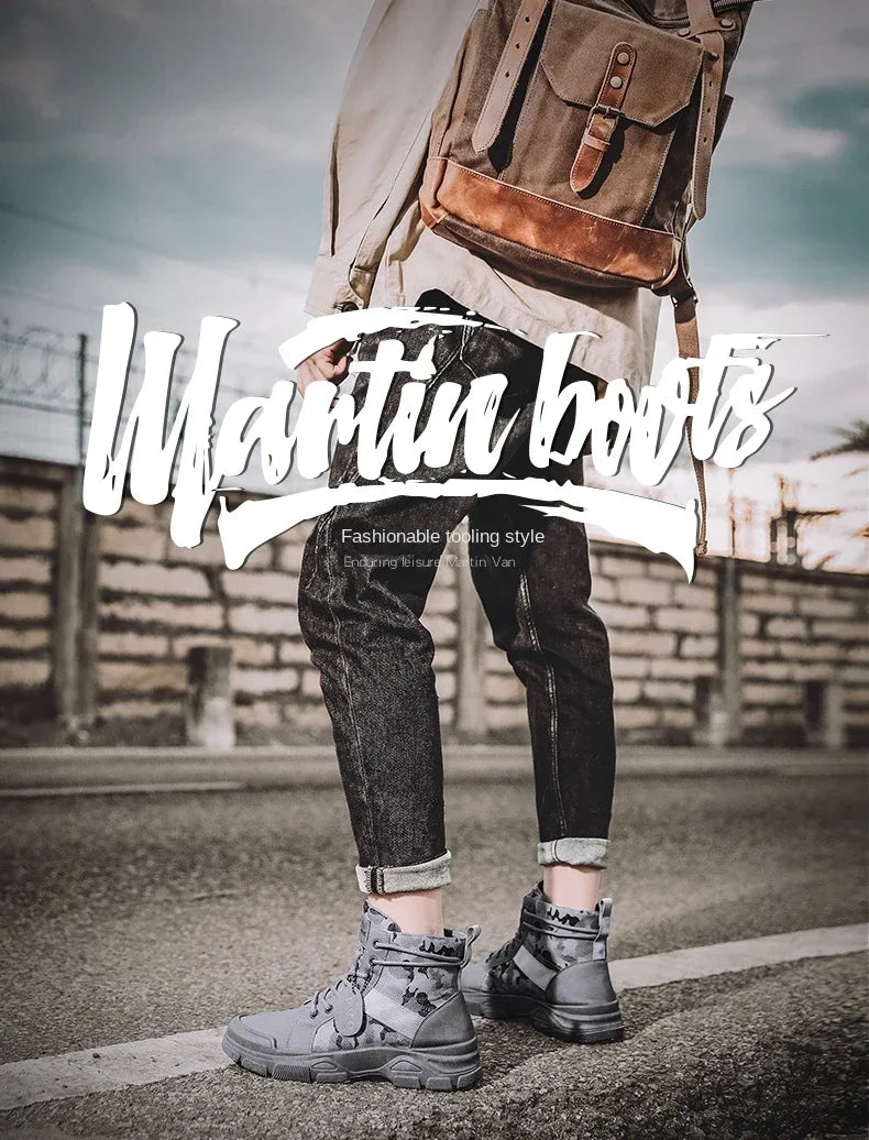 Military Boots for Men Autumn High Top Camouflage Desert Casual Flats Mens Boot Breathable Non Slip Work Shoes Zapatillas Hombre by PETAL & GLOW