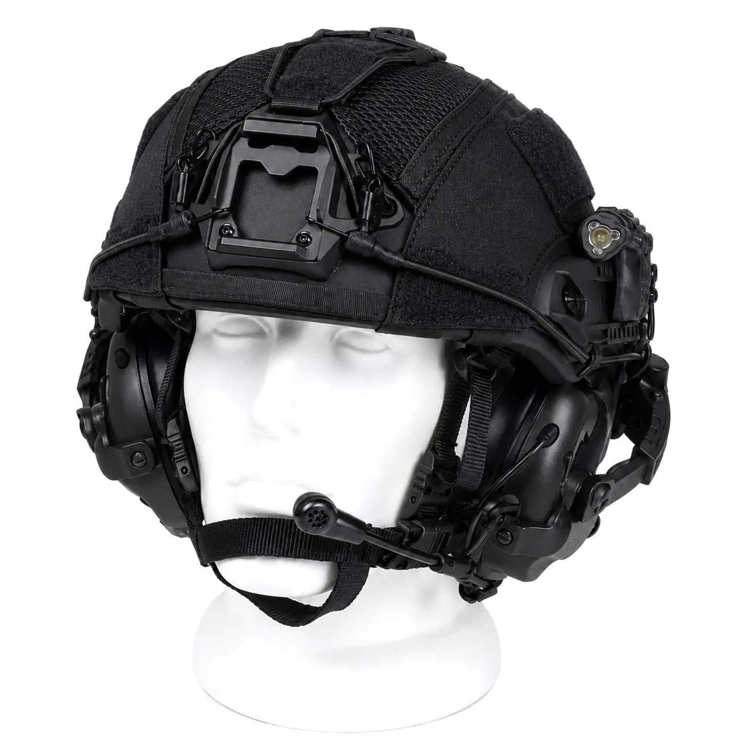 Airsoft Tactical Helmet Set with Headset, Rail LED Light and Mesh Cover, Lightweight FAST Helmet for Paintball Wargame by PETAL & GLOW