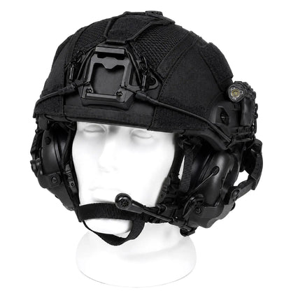 Airsoft Tactical Helmet Set with Headset, Rail LED Light and Mesh Cover, Lightweight FAST Helmet for Paintball Wargame by PETAL & GLOW