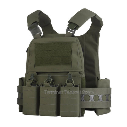 Ferro V5 FCPC Tactical Plate Carrier Quick Release Portable Body Armor Molle Airsoft Hunting Vest with 556 Triple Magazine Pouch by PETAL & GLOW