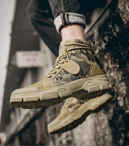 Military Boots for Men Autumn High Top Camouflage Desert Casual Flats Mens Boot Breathable Non Slip Work Shoes Zapatillas Hombre by PETAL & GLOW