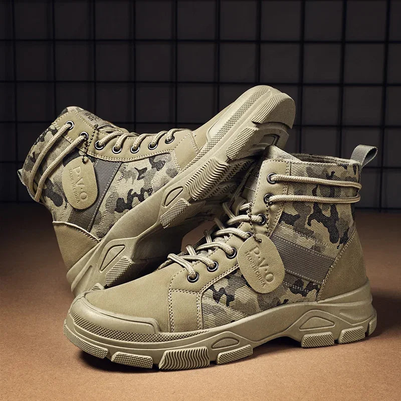 Military Boots for Men Autumn High Top Camouflage Desert Casual Flats Mens Boot Breathable Non Slip Work Shoes Zapatillas Hombre by PETAL & GLOW