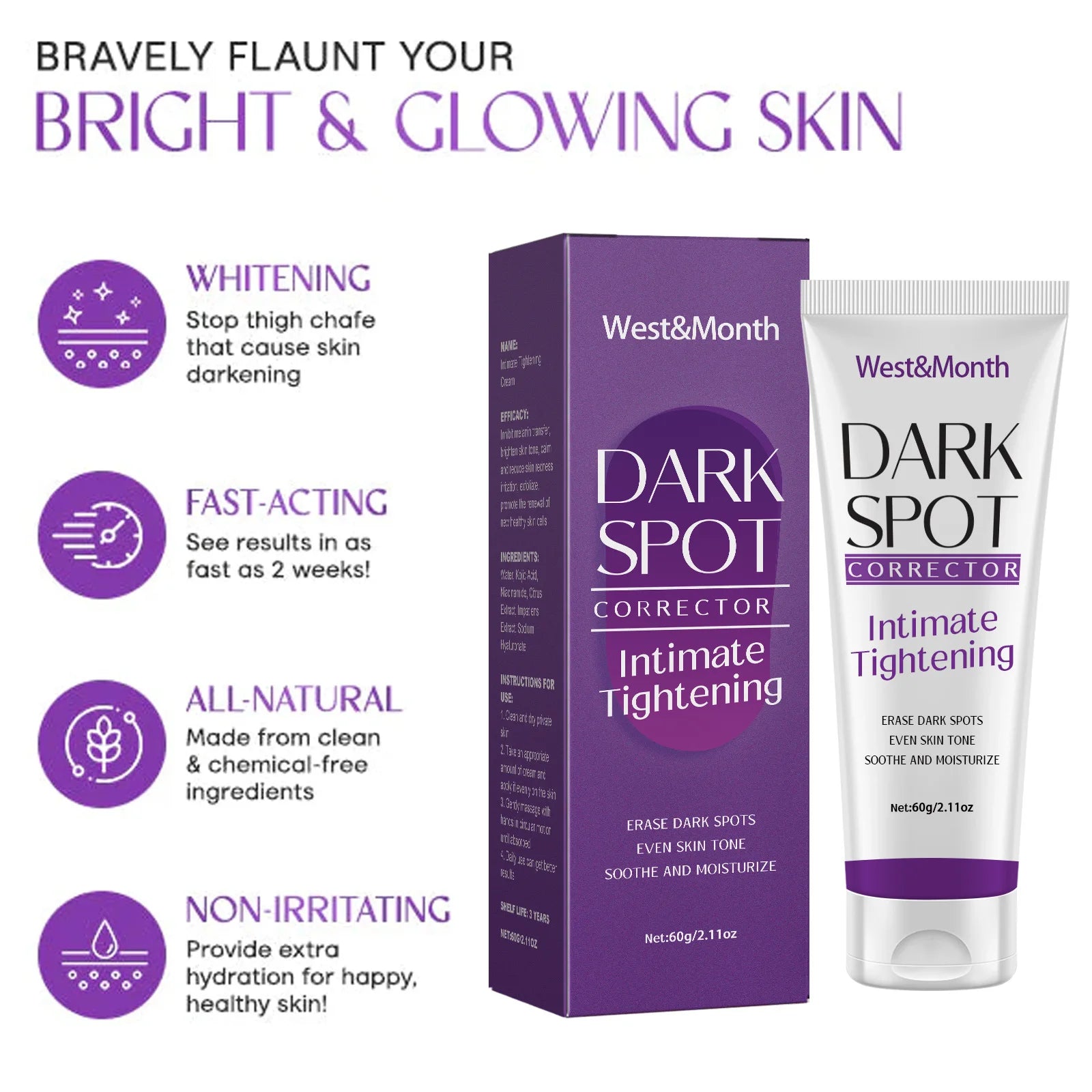 Body Whitening Cream Fade Joint Elbow Knee Armpit Pigmentation Underarm Melanin Bleaching Moisturizing Dark Spot Corrector Cream by PETAL & GLOW