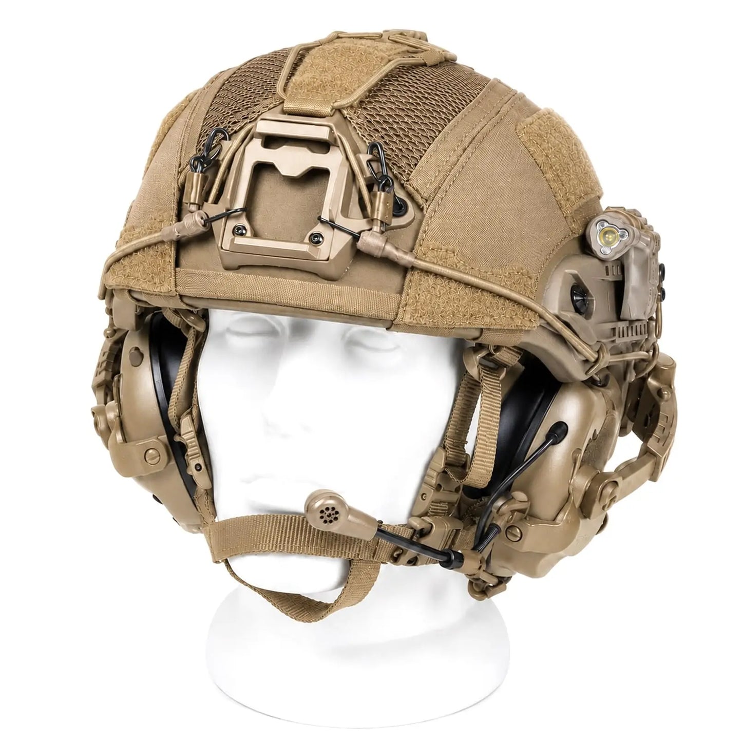 Airsoft Tactical Helmet Set with Headset, Rail LED Light and Mesh Cover, Lightweight FAST Helmet for Paintball Wargame by PETAL & GLOW