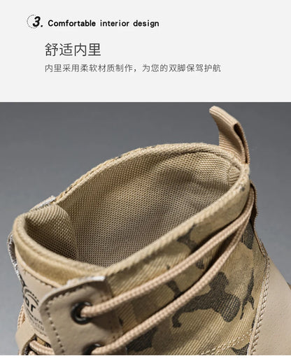 Military Boots for Men Autumn High Top Camouflage Desert Casual Flats Mens Boot Breathable Non Slip Work Shoes Zapatillas Hombre by PETAL & GLOW