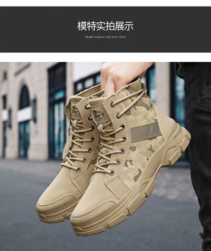 Military Boots for Men Autumn High Top Camouflage Desert Casual Flats Mens Boot Breathable Non Slip Work Shoes Zapatillas Hombre by PETAL & GLOW
