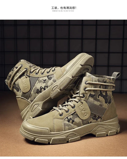 Military Boots for Men Autumn High Top Camouflage Desert Casual Flats Mens Boot Breathable Non Slip Work Shoes Zapatillas Hombre by PETAL & GLOW