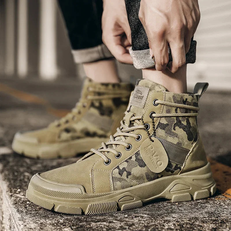 Military Boots for Men Autumn High Top Camouflage Desert Casual Flats Mens Boot Breathable Non Slip Work Shoes Zapatillas Hombre by PETAL & GLOW
