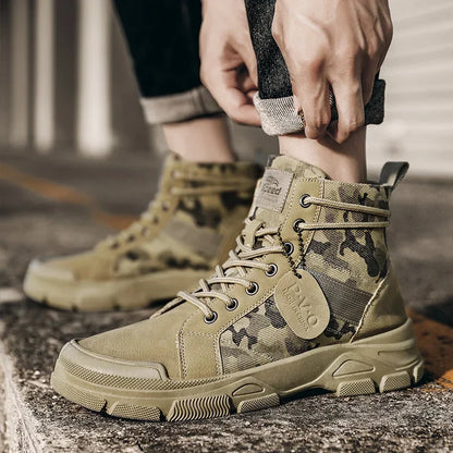 Military Boots for Men Autumn High Top Camouflage Desert Casual Flats Mens Boot Breathable Non Slip Work Shoes Zapatillas Hombre by PETAL & GLOW