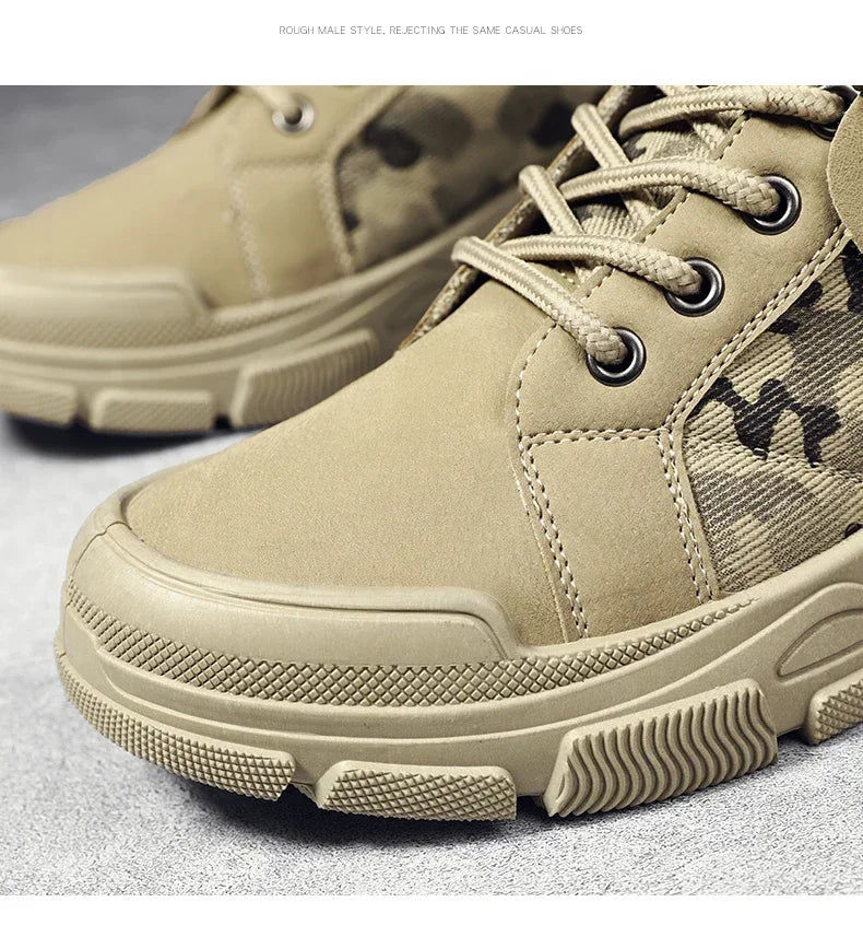 Military Boots for Men Autumn High Top Camouflage Desert Casual Flats Mens Boot Breathable Non Slip Work Shoes Zapatillas Hombre by PETAL & GLOW