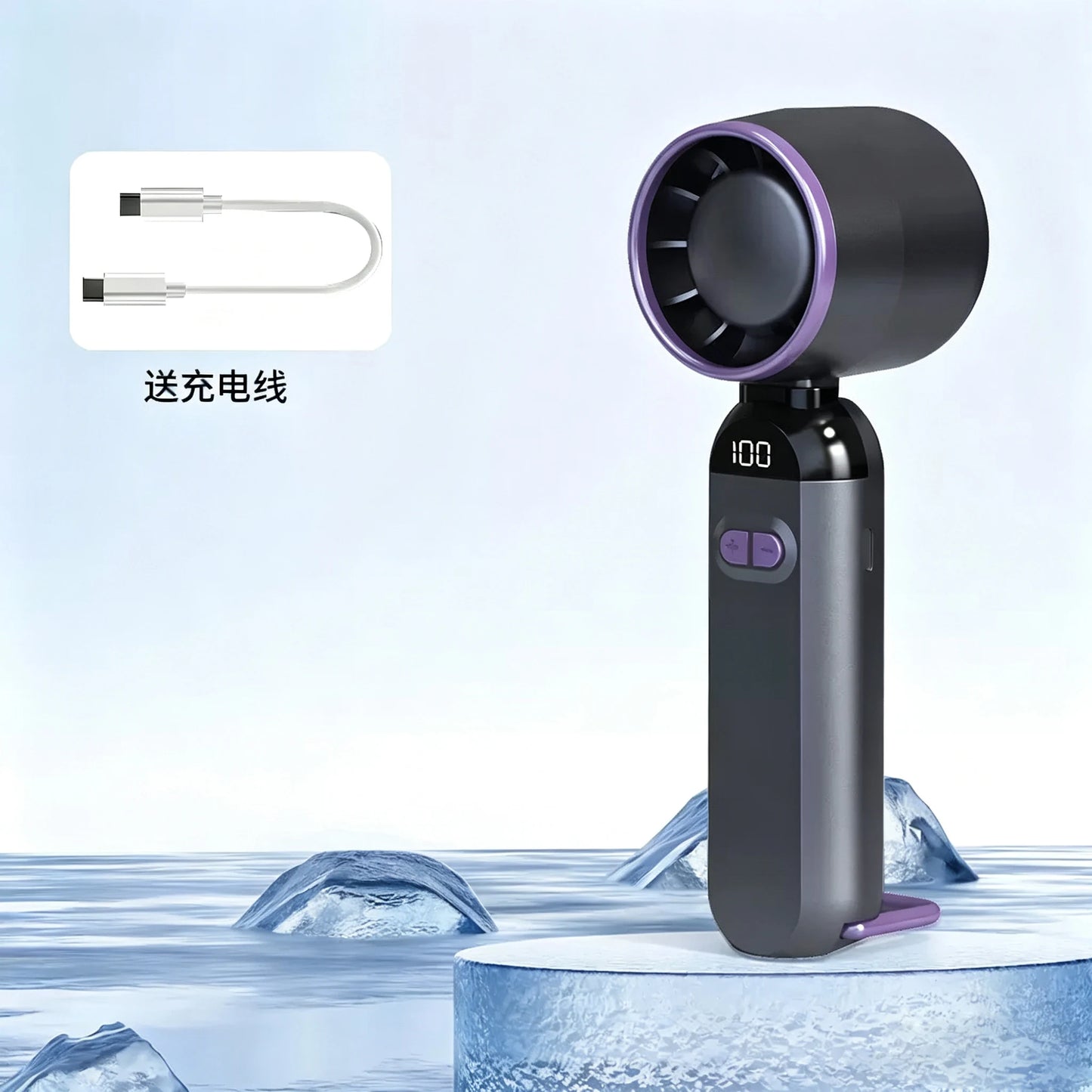 3-in-1 Handheld Neck Fan  Mini Turbo Fan 5-Speed High-speed Portable USB Rechargeable Fan for Outdoor Office