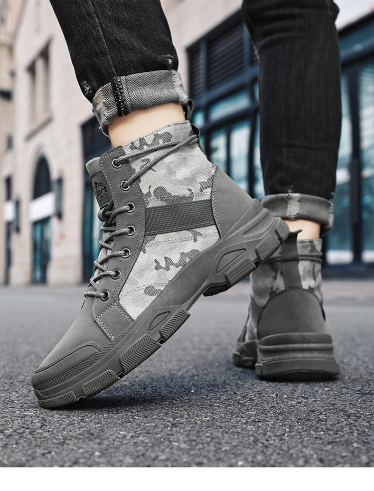 Military Boots for Men Autumn High Top Camouflage Desert Casual Flats Mens Boot Breathable Non Slip Work Shoes Zapatillas Hombre by PETAL & GLOW