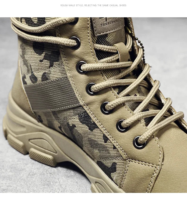 Military Boots for Men Autumn High Top Camouflage Desert Casual Flats Mens Boot Breathable Non Slip Work Shoes Zapatillas Hombre by PETAL & GLOW