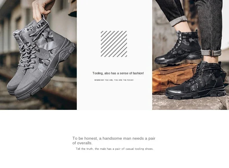 Military Boots for Men Autumn High Top Camouflage Desert Casual Flats Mens Boot Breathable Non Slip Work Shoes Zapatillas Hombre by PETAL & GLOW