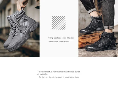 Military Boots for Men Autumn High Top Camouflage Desert Casual Flats Mens Boot Breathable Non Slip Work Shoes Zapatillas Hombre by PETAL & GLOW