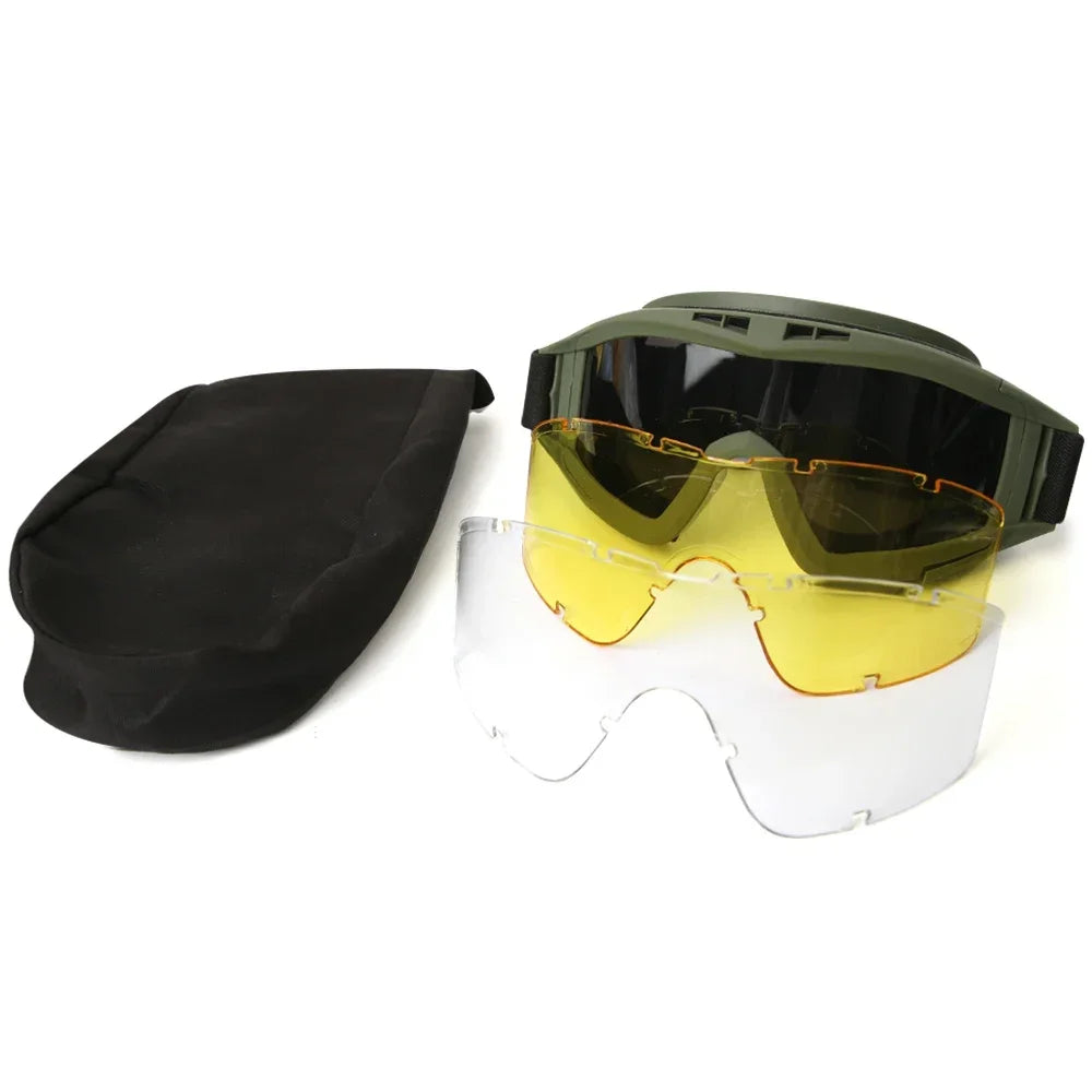 Tactical Goggles Mountaineering Shooting Sunglasses Windproof Sand Control Motocross CS Glasses 3 Lenses Replaceable Motorcycle by PETAL & GLOW