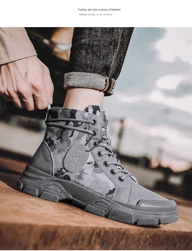 Military Boots for Men Autumn High Top Camouflage Desert Casual Flats Mens Boot Breathable Non Slip Work Shoes Zapatillas Hombre by PETAL & GLOW