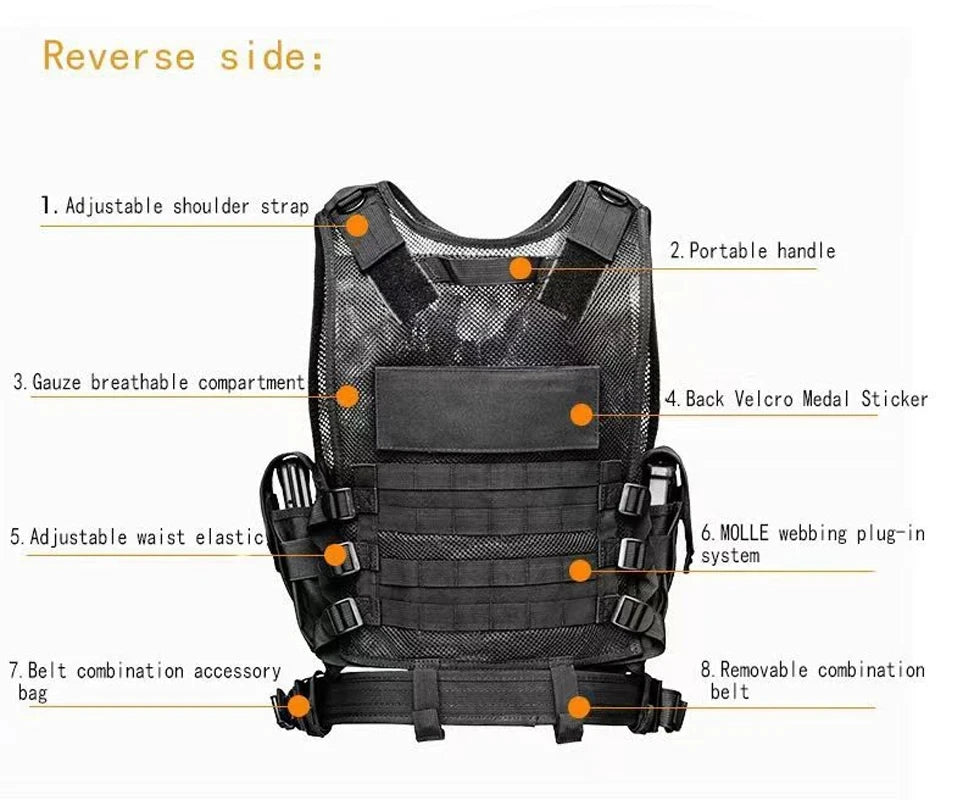 Adjustable Molle Tactical Vest Military Combat Body Armor Vests Security Hunting Army Outdoor CS Game Airsoft Training Jacket by PETAL & GLOW