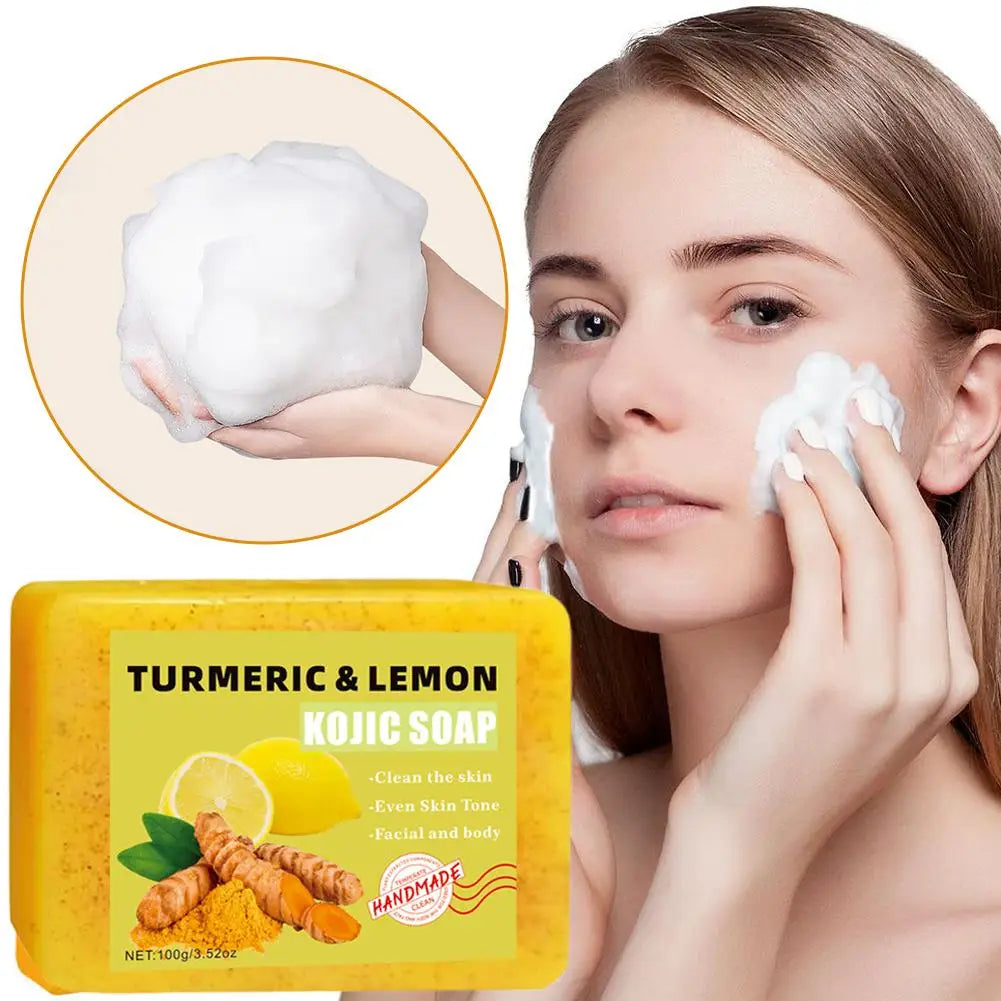 1/2PCs Lemon Turmeric Kojic Acid Soap Bar, Turmeric Soap Bar Brighten Even Skin Vitamin E, Gentle Lemon Soap For Face, Body Wash