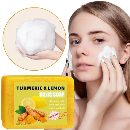 1/2PCs Lemon Turmeric Kojic Acid Soap Bar, Turmeric Soap Bar Brighten Even Skin Vitamin E, Gentle Lemon Soap For Face, Body Wash