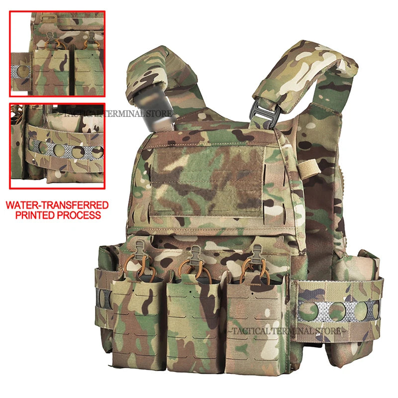 Ferro V5 FCPC Tactical Plate Carrier Quick Release Portable Body Armor Molle Airsoft Hunting Vest with 556 Triple Magazine Pouch by PETAL & GLOW