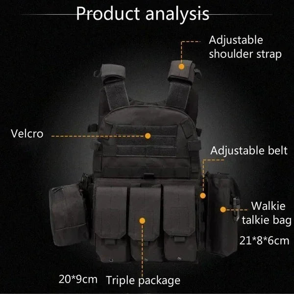 6094 Military Tactical Vest Body Armor Combat 1Army CS Gear Hunting Plate Carrier Airsoft Accessories Wargame Pouch Molle Vest by PETAL & GLOW