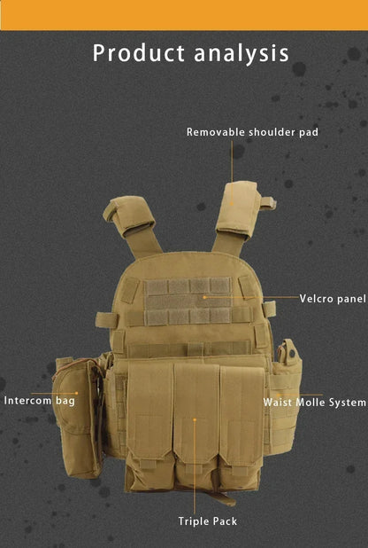 6094 Military Tactical Vest Body Armor Combat Army CS Gear Hunting Plate Carrier Airsoft Accessories Wargame Pouch Molle Vest by PETAL & GLOW
