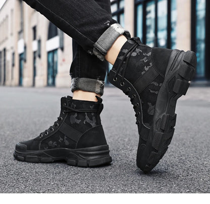 Military Boots for Men Autumn High Top Camouflage Desert Casual Flats Mens Boot Breathable Non Slip Work Shoes Zapatillas Hombre by PETAL & GLOW
