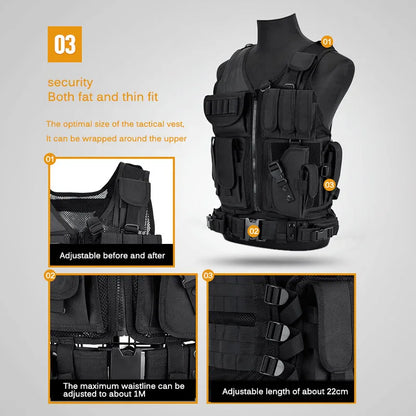Adjustable Molle Tactical Vest Military Combat Body Armor Vests Security Hunting Army Outdoor CS Game Airsoft Training Jacket by PETAL & GLOW